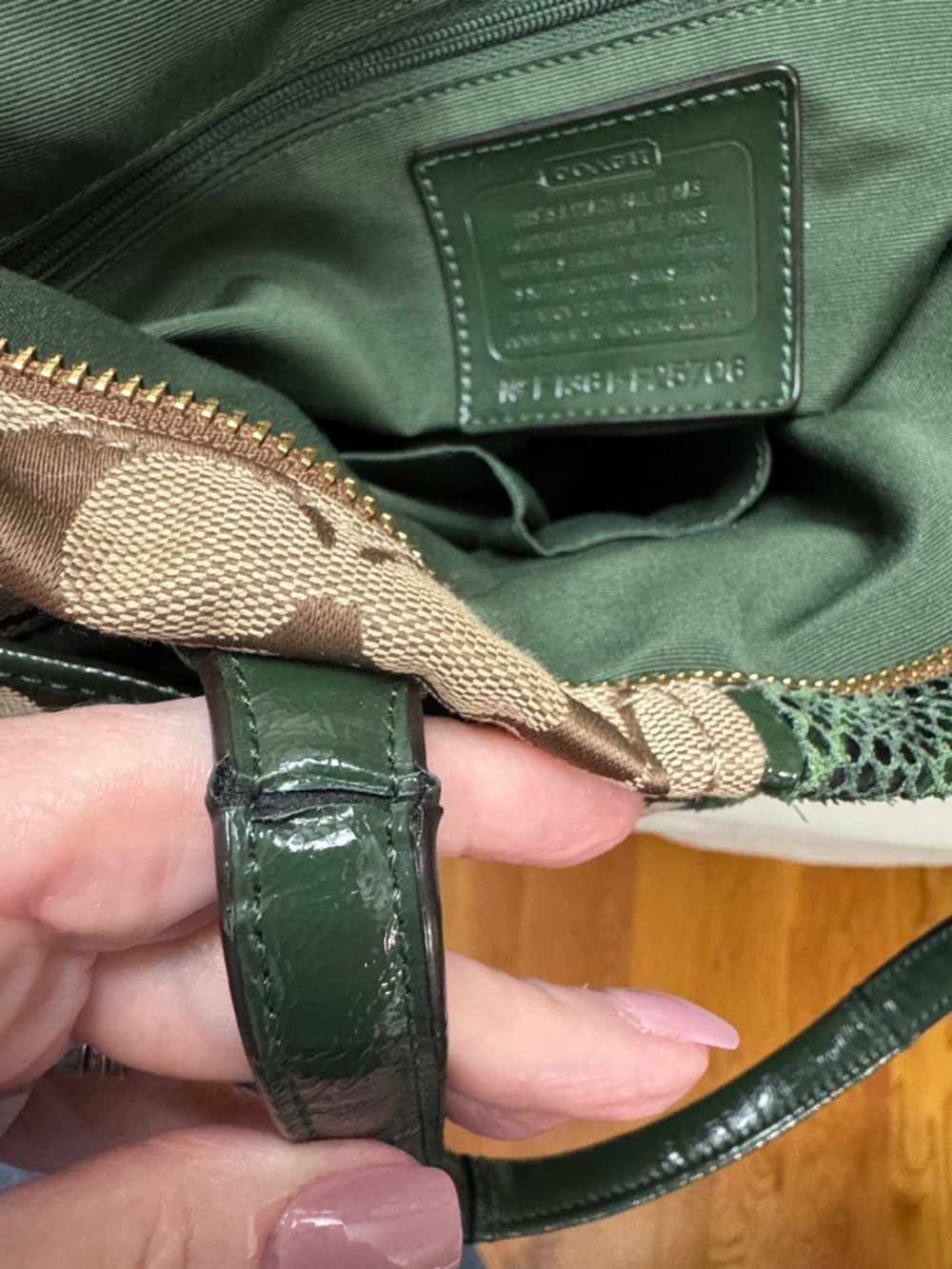Coach Brown Signature Tote with Dark Green Python F25706 - Picture 9 of 15
